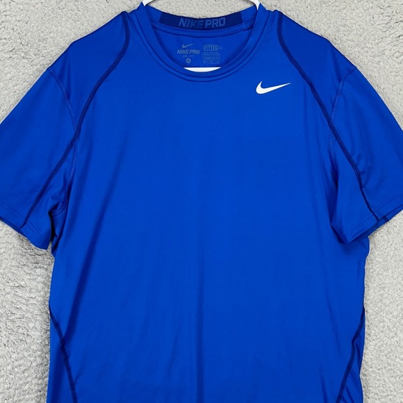 Nike Pro Mens T-Shirt XL Blue Dri-Fit Swoosh Performance Activewear Short Sleeve